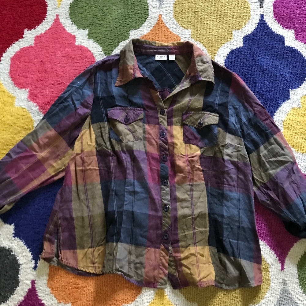 Cato 22/24 flannel type button down top colorful